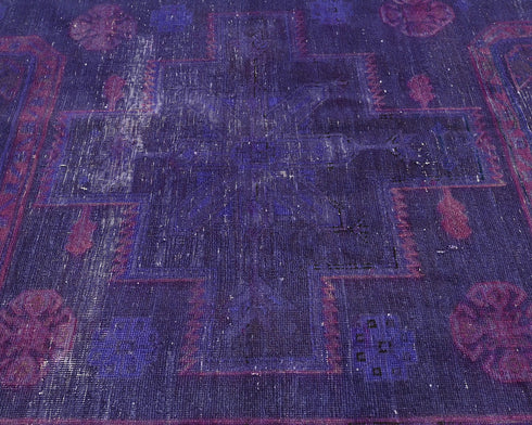 10 Feet Vintage Blue Persian Style Hand Knotted Distressed Low Pile Wool Runner Rug