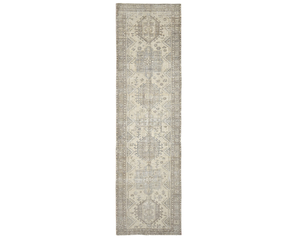 12 Ft Vintage Brown Persian Style Hand Knotted Distressed Low Pile Wool Runner Rug