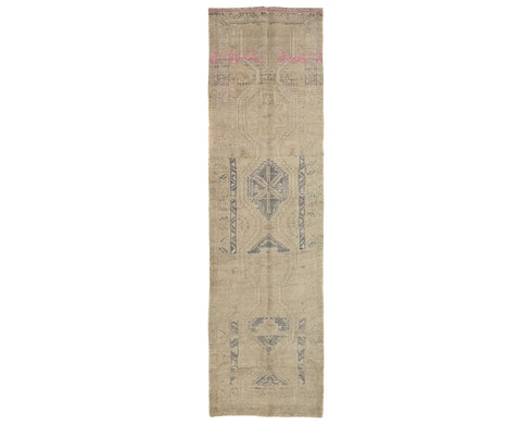 11 Ft Vintage Brown Persian Style Hand Knotted Low Pile Wool Runner Rug