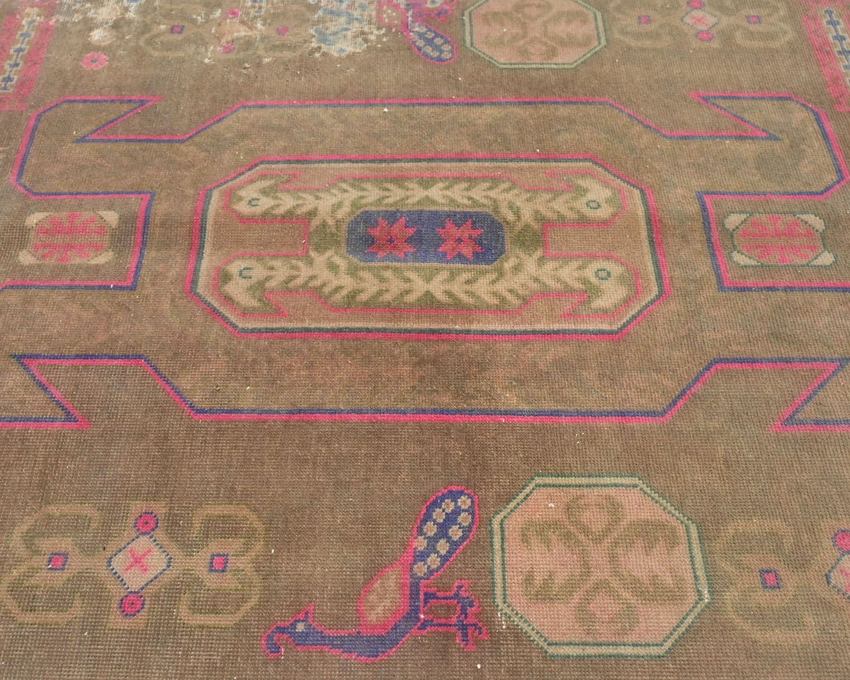 10 Ft Vintage Brown Persian Style Hand Knotted Low Pile Wool Runner Rug