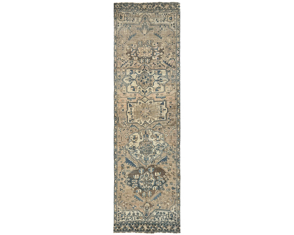 11 Ft Vintage Brown Persian Style Hand Knotted Low Pile Wool Runner Rug