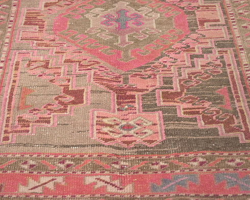 10 Ft Vintage Pink Brown Persian Style Hand Knotted Low Pile Wool Runner Rug
