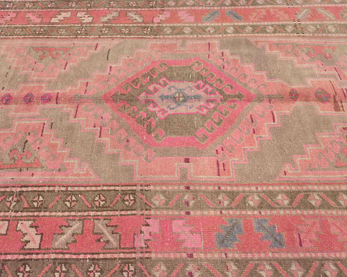10 Ft Vintage Pink Brown Persian Style Hand Knotted Low Pile Wool Runner Rug