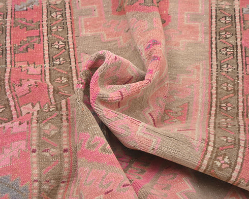 10 Ft Vintage Pink Brown Persian Style Hand Knotted Low Pile Wool Runner Rug