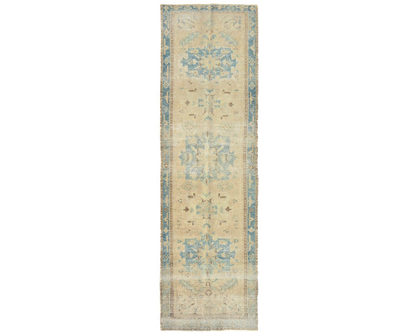 11 Ft Vintage Persian Style Hand Knotted Distressed Low Pile Wool Runner Rug