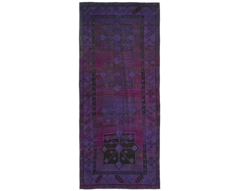 5x12 Vintage Purple Over Dyed Persian Style Hand Knotted Low Pile Wide Runner Rug