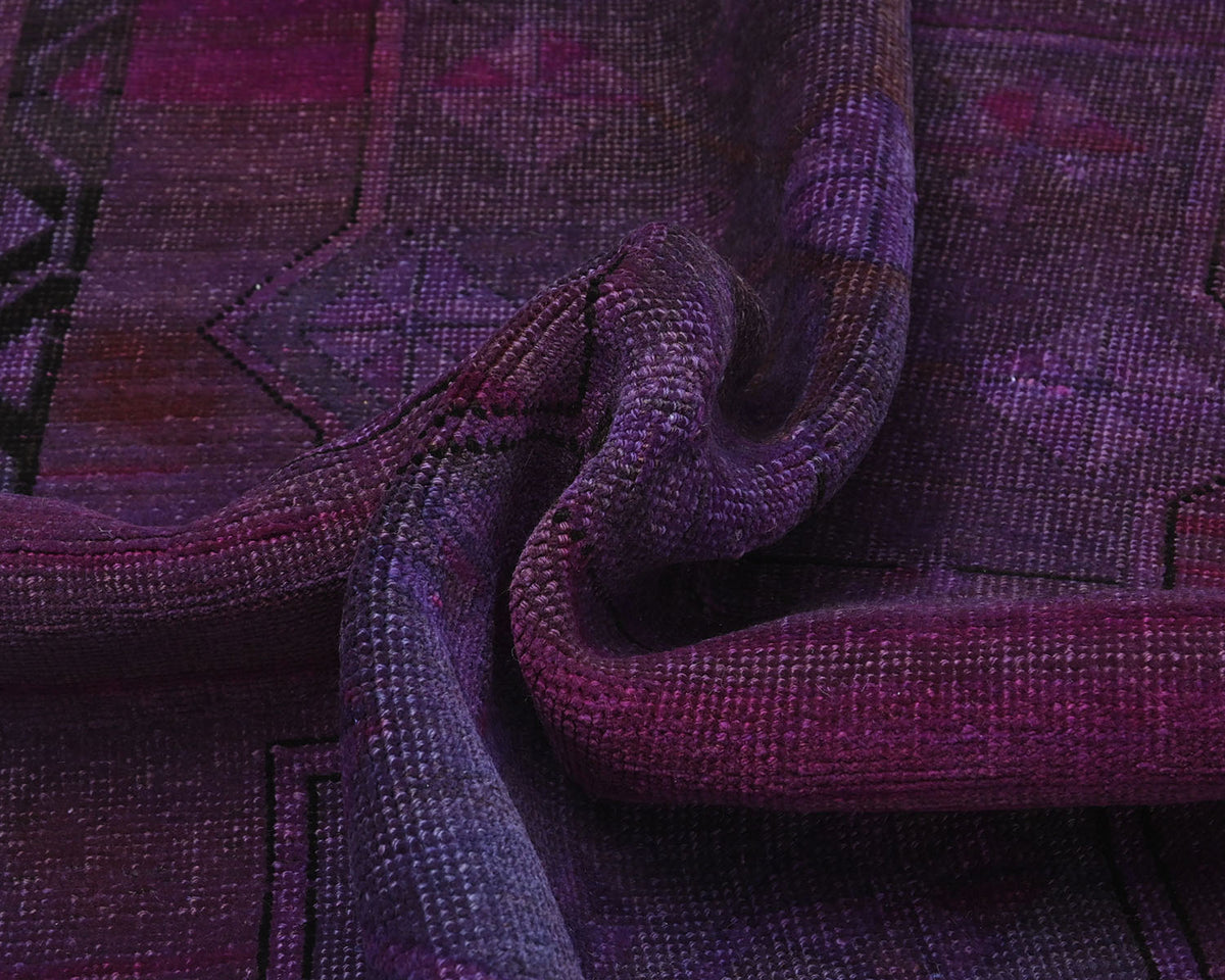 5x12 Vintage Purple Over Dyed Persian Style Hand Knotted Low Pile Wide Runner Rug