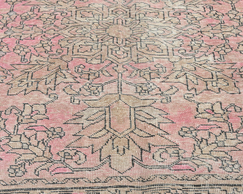 13 Ft Vintage Pink Brown Persian Style Hand Knotted Distressed Low Pile Wool Runner Rug