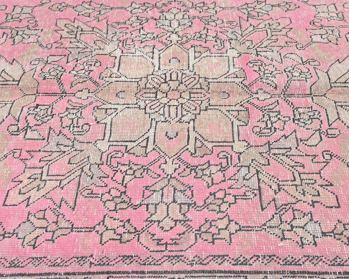 Alfombra de lana de pelo corto, estilo persa, vintage, rosa y marrón, anudada a mano, de 13 pies