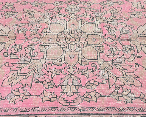13 Ft Vintage Pink Brown Persian Style Hand Knotted Distressed Low Pile Wool Runner Rug