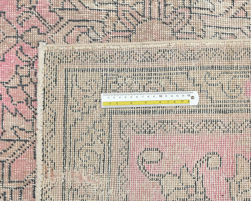 13 Ft Vintage Pink Brown Persian Style Hand Knotted Distressed Low Pile Wool Runner Rug