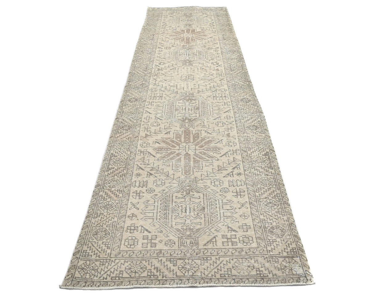 14 Ft Vintage Brown Persian Style Hand Knotted Low Pile Wool Runner Rug