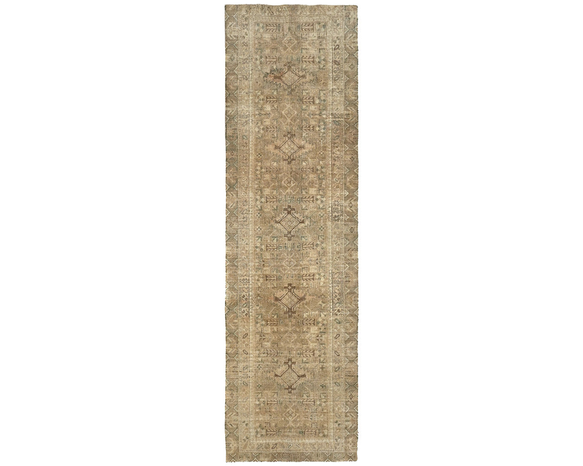 10 Ft Vintage Brown Persian Style Hand Knotted Low Pile Wool Runner Rug
