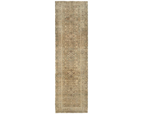 10 Ft Vintage Brown Persian Style Hand Knotted Low Pile Wool Runner Rug