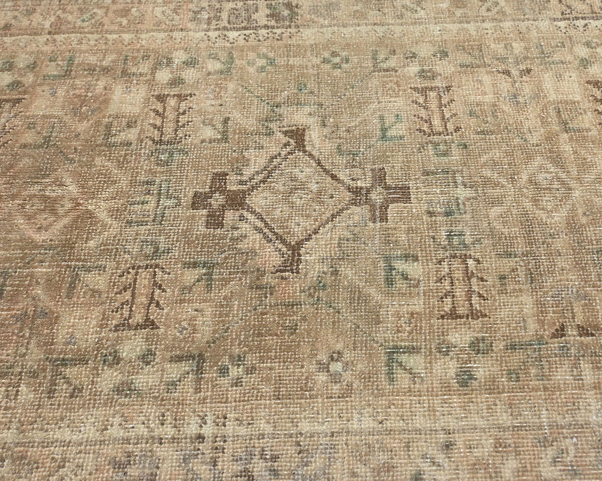 10 Ft Vintage Brown Persian Style Hand Knotted Low Pile Wool Runner Rug