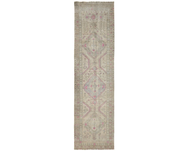 14 Ft Vintage Brown Persian Style Hand Knotted Distressed Low Pile Wool Runner Rug