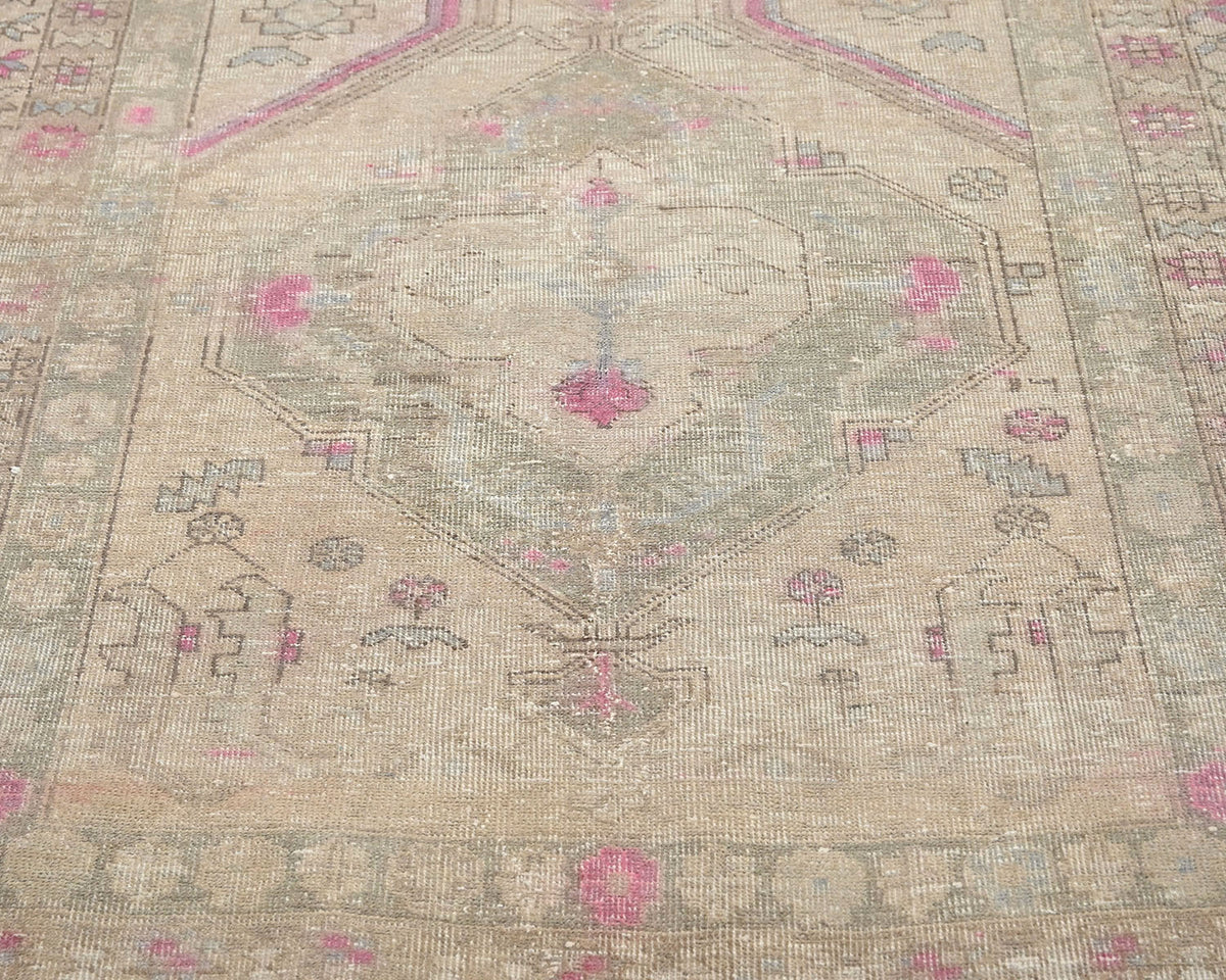 14 Ft Vintage Brown Persian Style Hand Knotted Distressed Low Pile Wool Runner Rug