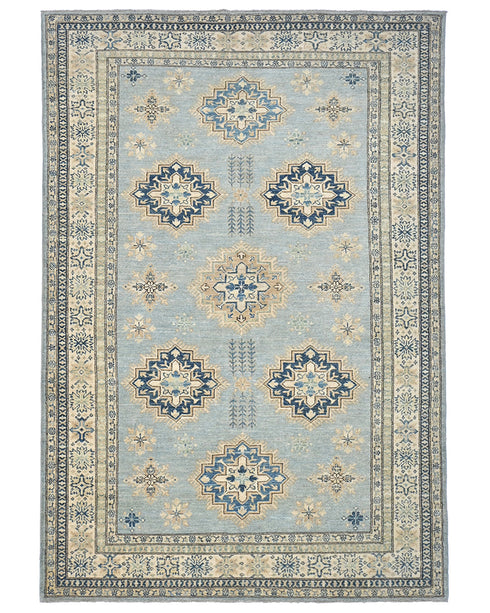 6x8 Ft Kazak Gray Afghan Hand Knotted Geometric Wool Area Rug