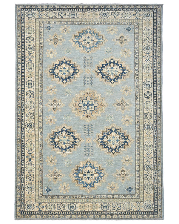 6x8 Ft Kazak Gray Afghan Hand Knotted Geometric Wool Area Rug