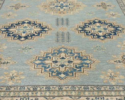 6x8 Ft Kazak Gray Afghan Hand Knotted Geometric Wool Area Rug