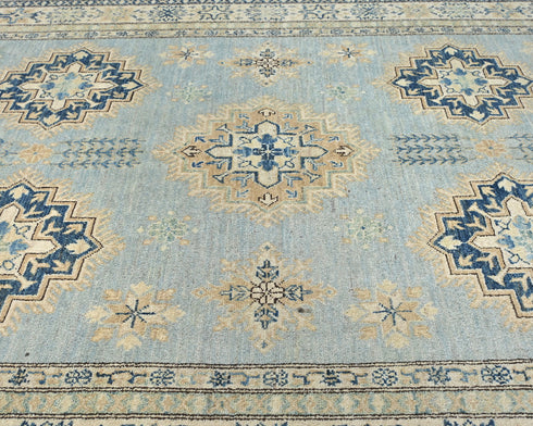 6x8 Ft Kazak Gray Afghan Hand Knotted Geometric Wool Area Rug