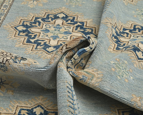 6x8 Ft Kazak Gray Afghan Hand Knotted Geometric Wool Area Rug