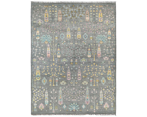 9x12 Gray Khurgeen Afghan Hand Knotted Wool Area Rug