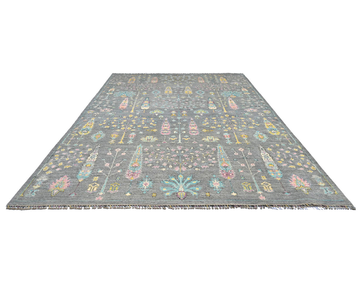 9x12 Gray Khurgeen Afghan Hand Knotted Wool Area Rug