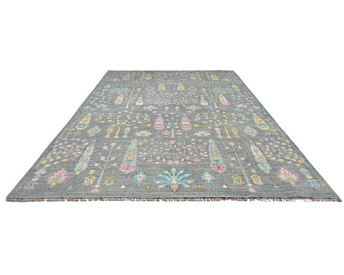 9x12 Gray Khurgeen Afghan Hand Knotted Wool Area Rug