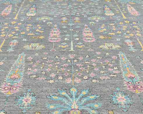 9x12 Gray Khurgeen Afghan Hand Knotted Wool Area Rug