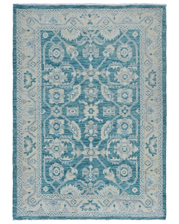 4x6 Oushak Teal Blue Turkish handmade Traditional Natural Dye Wool Area Rug
