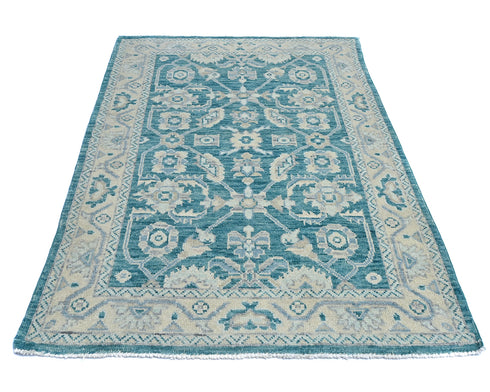4x6 Oushak Teal Blue Turkish handmade Traditional Natural Dye Wool Area Rug