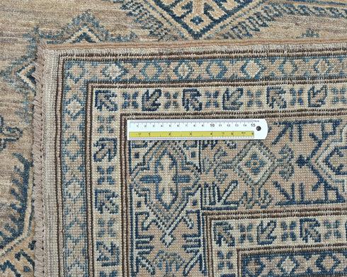 5x7 Feet Kazak Brown Blue Afghan Handmade Geometric Wool Area Rug