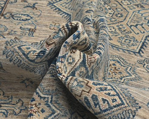 5x7 Feet Kazak Brown Blue Afghan Handmade Geometric Wool Area Rug