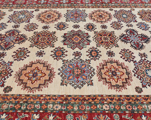 6x8 Beige Kazak Afghan Hand Knotted Geometric Wool Area Rug