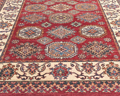 6x9 Red Kazak Afghan Hand Knotted Geometric Wool Area Rug