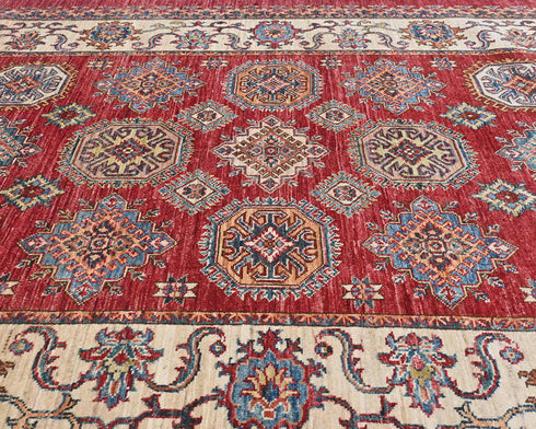 6x9 Red Kazak Afghan Hand Knotted Geometric Wool Area Rug