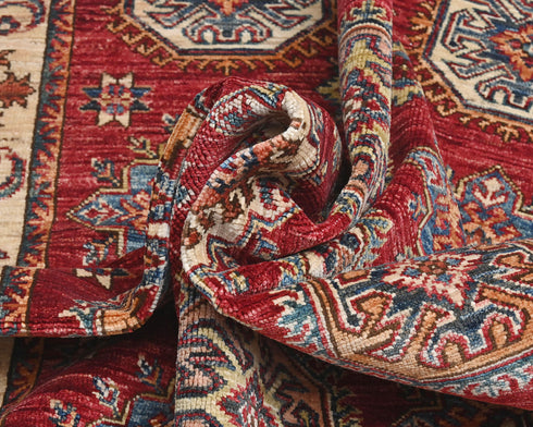 6x9 Red Kazak Afghan Hand Knotted Geometric Wool Area Rug