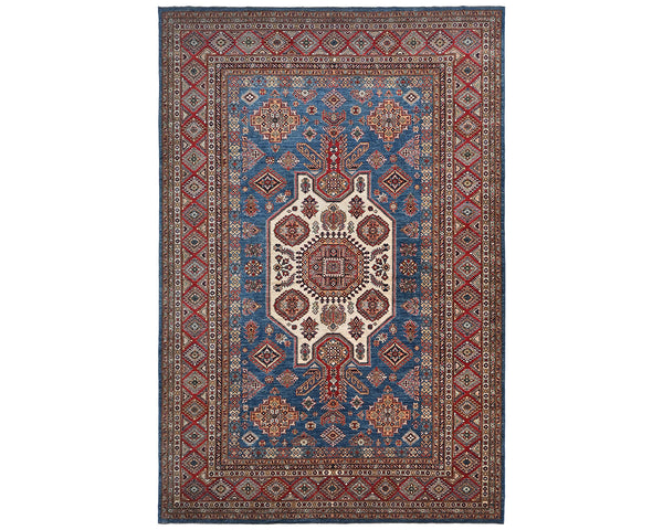 9x12 Ft Blue Afghan Hand Knotted Traditional Wool Area Rug