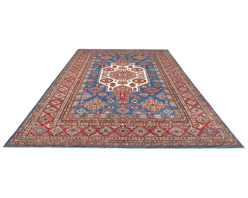 9x12 Ft Blue Afghan Hand Knotted Traditional Wool Area Rug