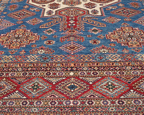 9x12 Ft Blue Afghan Hand Knotted Traditional Wool Area Rug