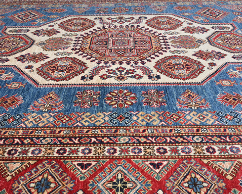 9x12 Ft Blue Afghan Hand Knotted Traditional Wool Area Rug
