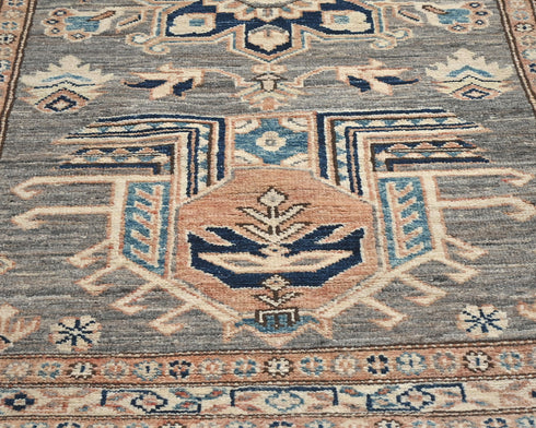 10 Ft Kazak Gray Afghan Hand Knotted Traditional Wool Runner Rug