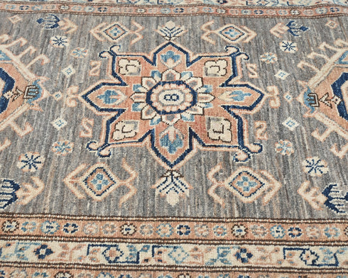 10 Ft Kazak Gray Afghan Hand Knotted Traditional Wool Runner Rug