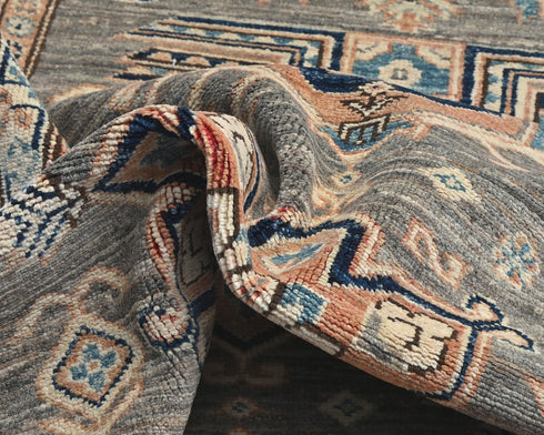 10 Ft Kazak Gray Afghan Hand Knotted Traditional Wool Runner Rug