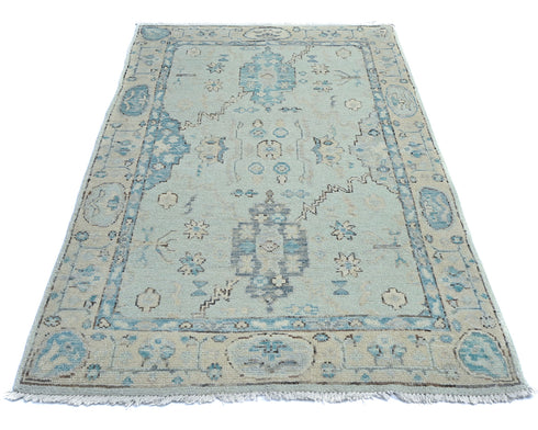 4x6 Silver Gray Oushak Turkish Handmade Traditional Veg Dye Wool Area Rug