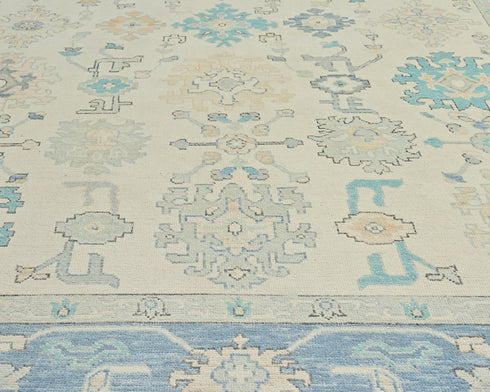 Muted Beige Oushak Turkish Hand Knotted Oriental 9x12 Wool Area Rug