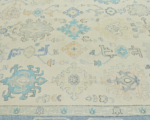 Muted Beige Oushak Turkish Hand Knotted Oriental 9x12 Wool Area Rug