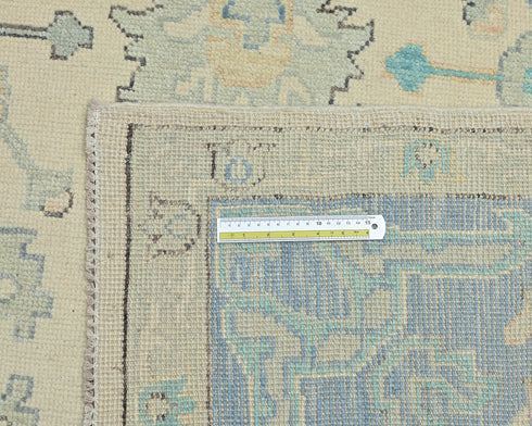 Muted Beige Oushak Turkish Hand Knotted Oriental 9x12 Wool Area Rug
