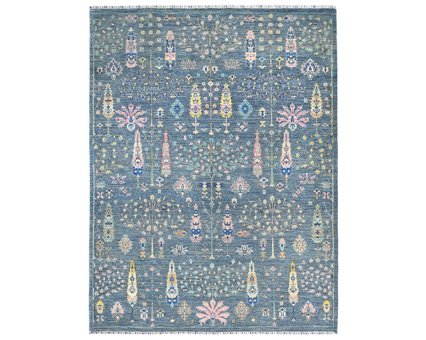 9x12 Blue Khurgeen Afghan Hand Knotted Wool Area Rug